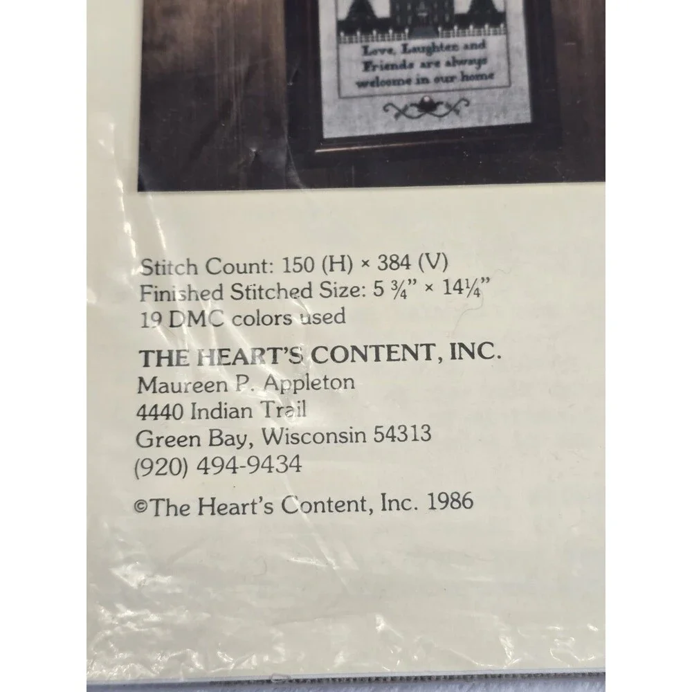 The Heart's Content 1986 Colonial Welcome Sampler New Complete Kit Linen Crafts